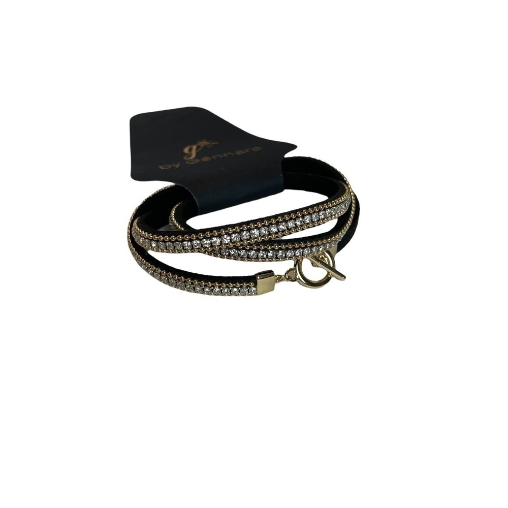 Rhinestone and Faux Suede with Gold Accent Toggle Closure Bracelet by Gennaro - Picture 4 of 5